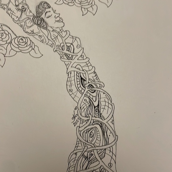 Unframed Original Art Unique Drawing Tree Lady in Ink on Paper Female Form - Picture 4 of 5